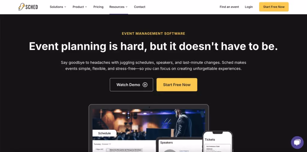 Sched Homepage, the best event software for event planners