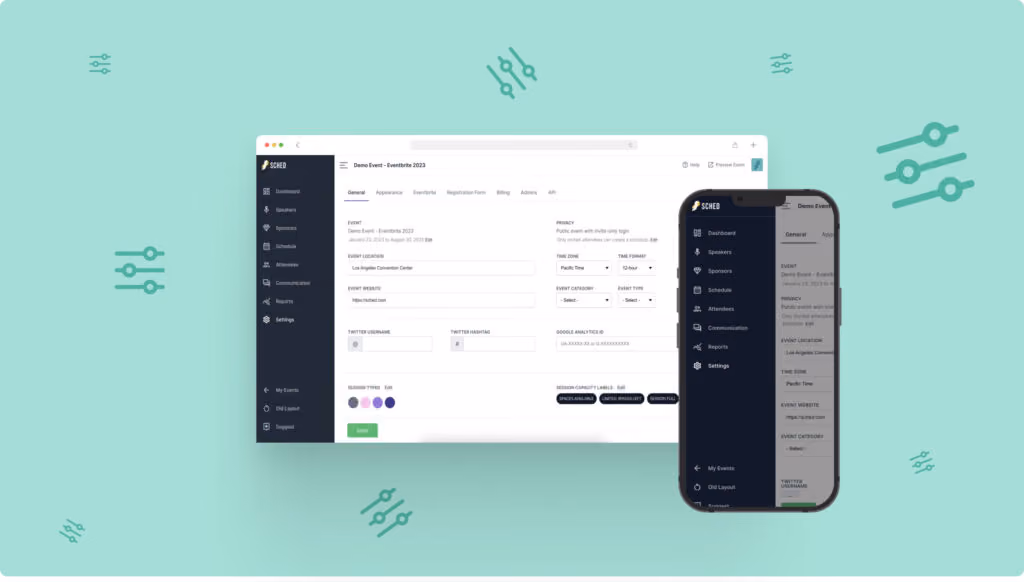 Sched vs. Bizzabo: Example of Sched's Conferene management software control panel