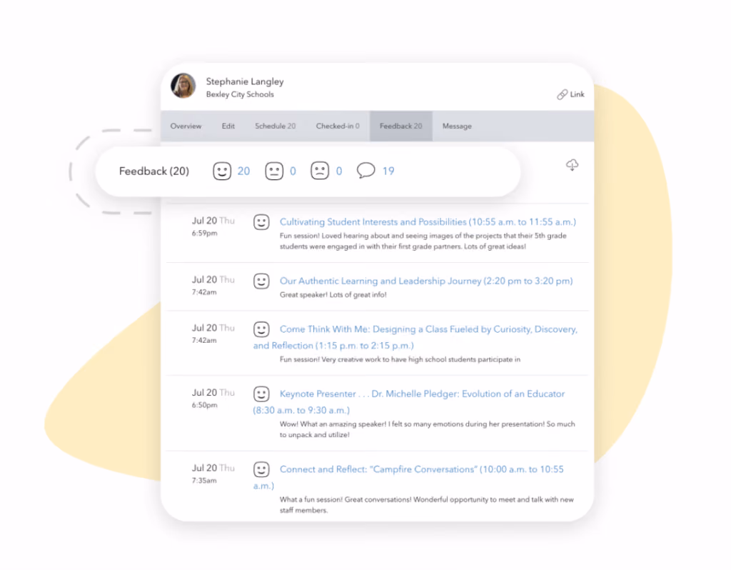 Example of feedback on Sched's reporting tools for panel discussions
