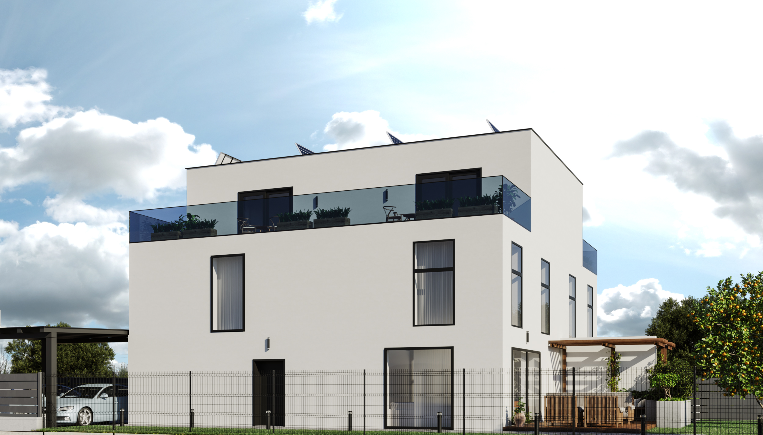 Seitenansicht des Doppelhauses