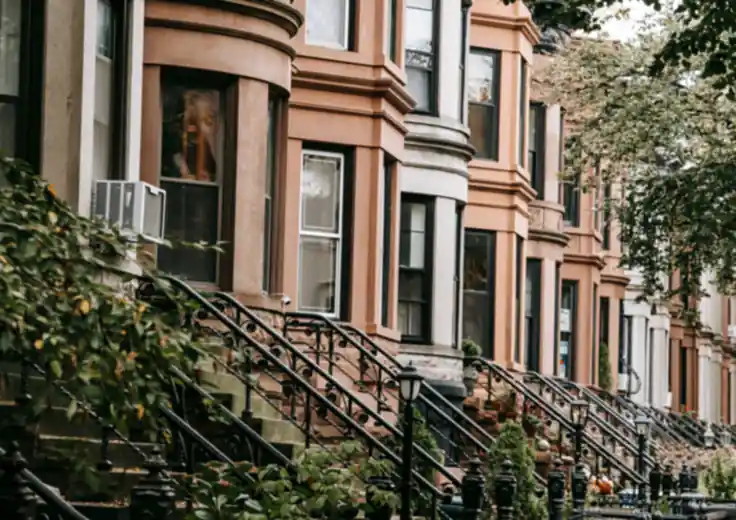 Brownstone rental properties in a residential neighborhood