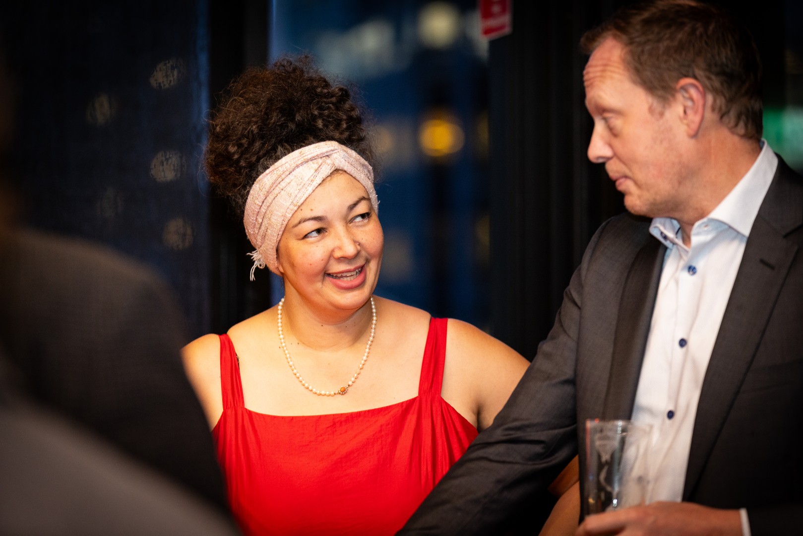 Guests in conversation at the Canopy launch, Bomba Rooftop Bar, Melbourne
