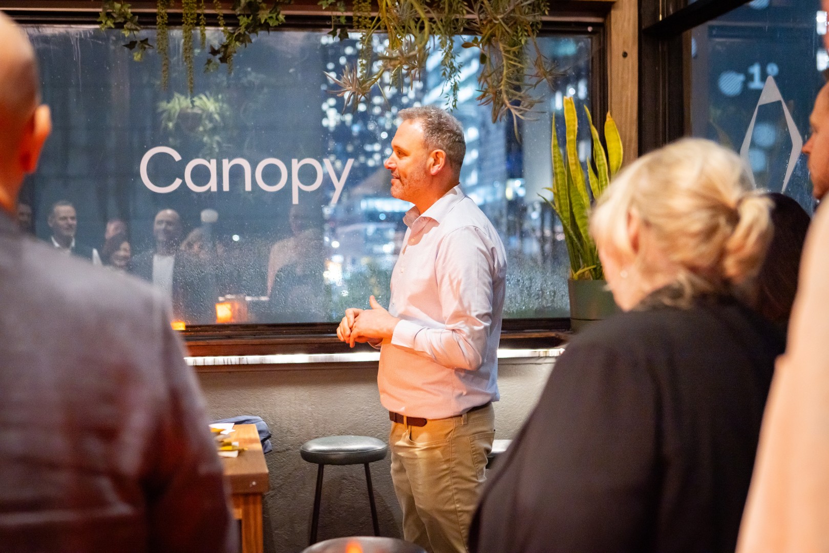 Guests listening to a speech at the Canopy launch