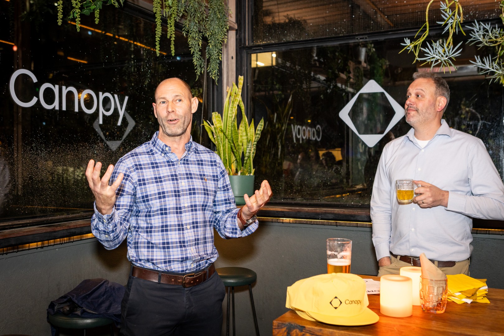 Speech in front of the Canopy logo at the Canopy launch