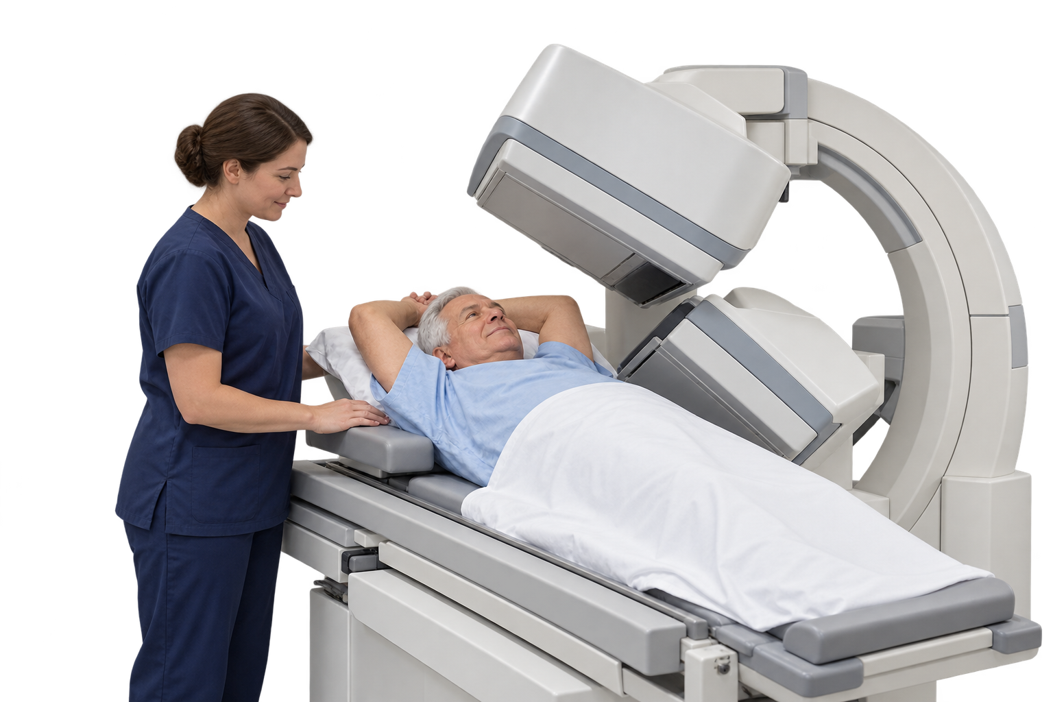 Illustrative nuclear heart imaging with a gamma camera.