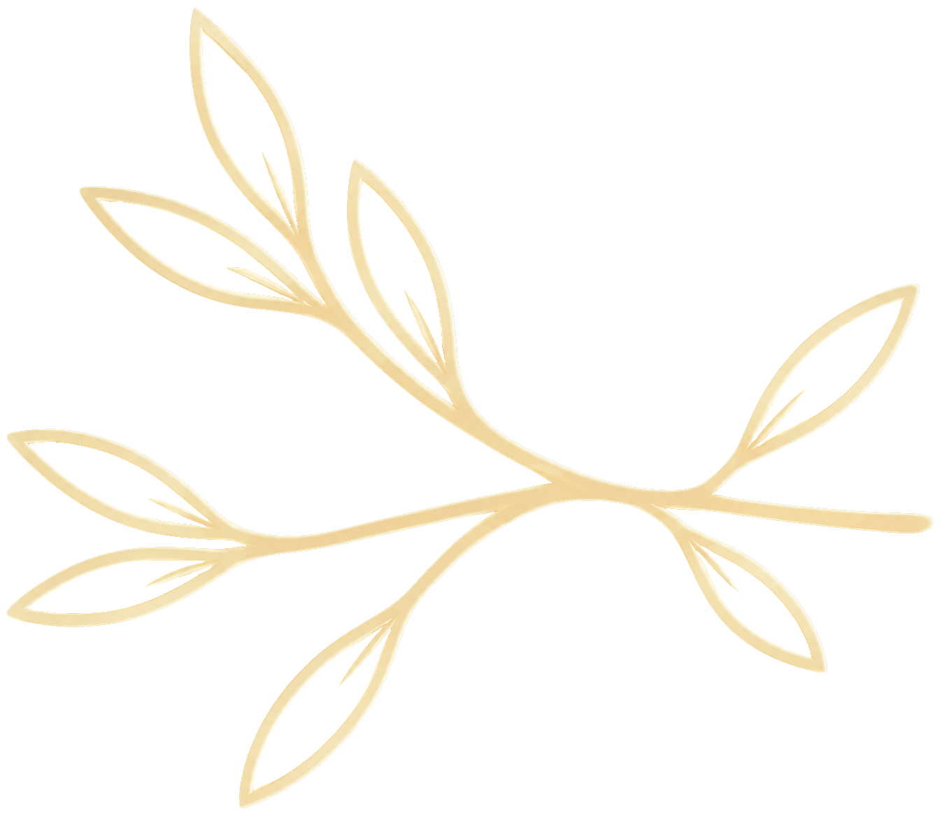 Stylized gold branch with seven outlined leaves on a transparent background.