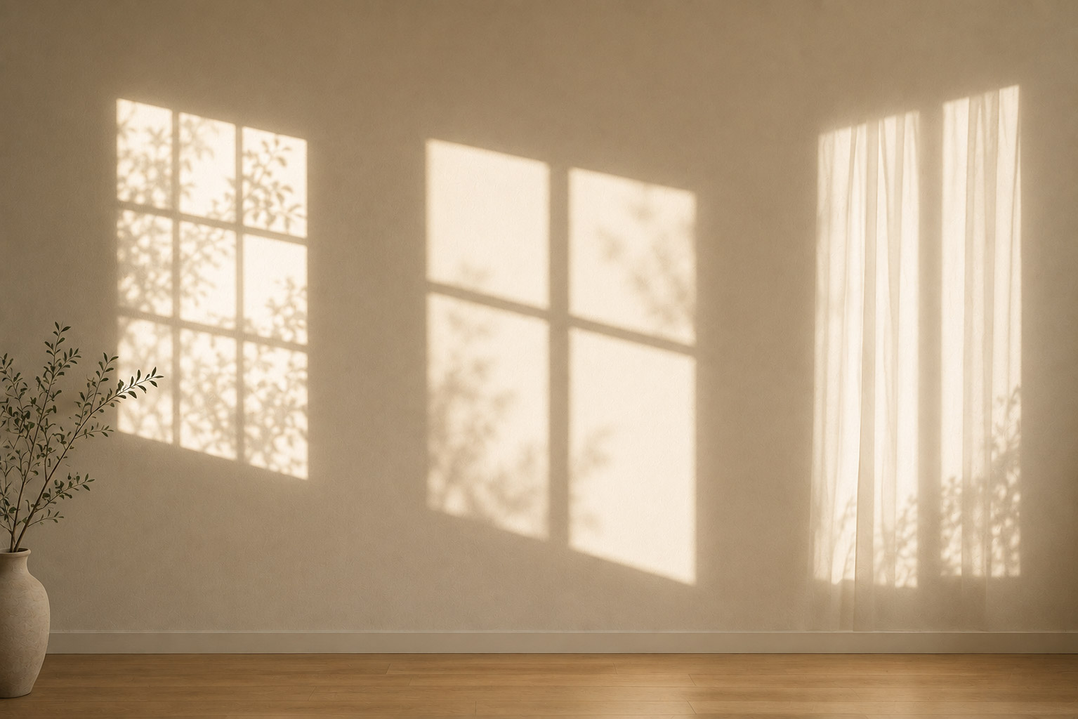 Leerer Raum mit Fensterlicht-Mustern an der Wand