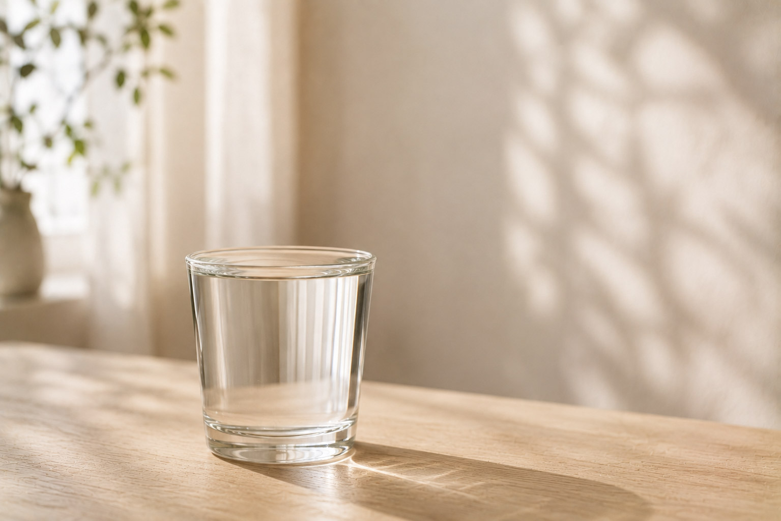 Randvolles Wasserglas auf einem Holztisch – Sinnbild für Überforderung bei Autismus