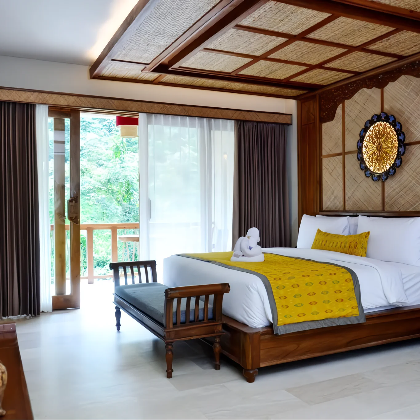 Guest room open to tropical greenery