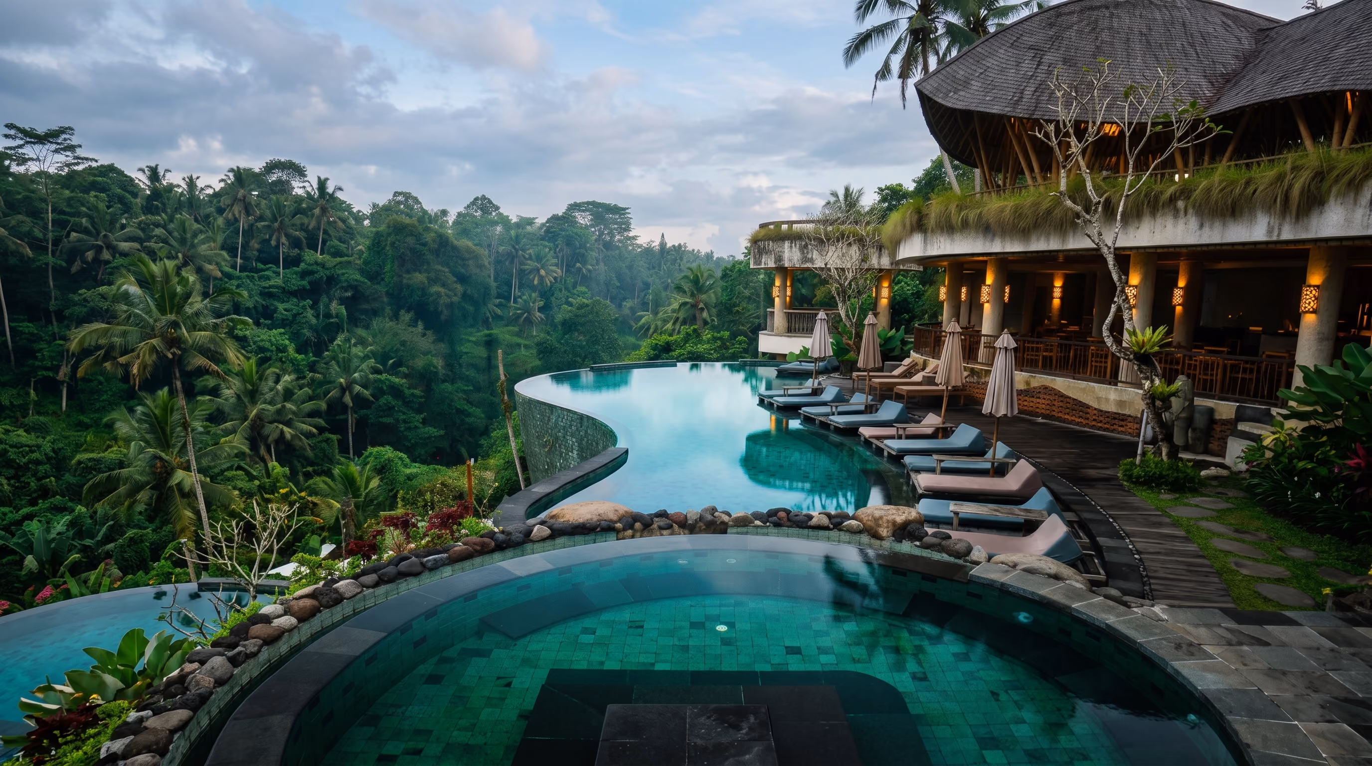 Tdung Restaurant and pool overlooking the tropical landscape