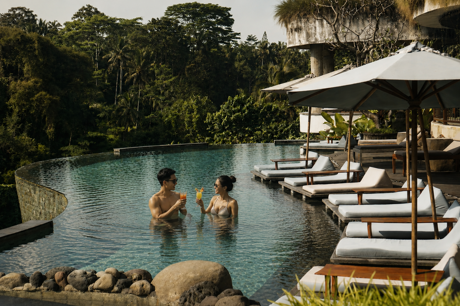 Aerial view of Kenran Resort surrounded by dense tropical forest