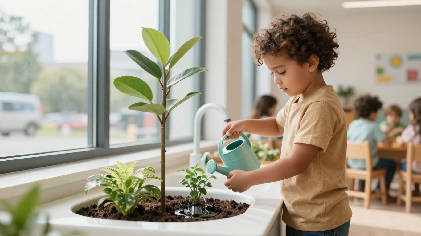 Childcare center with children learning about sustainability and conservation.