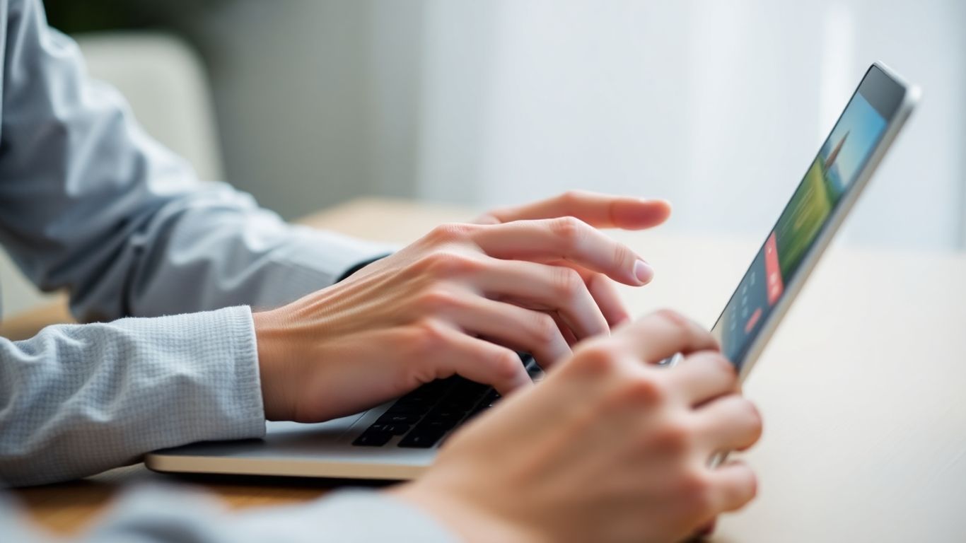 Hands interacting with a digital login screen.