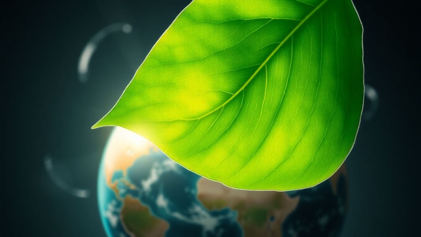Green leaf on a globe with clean air.