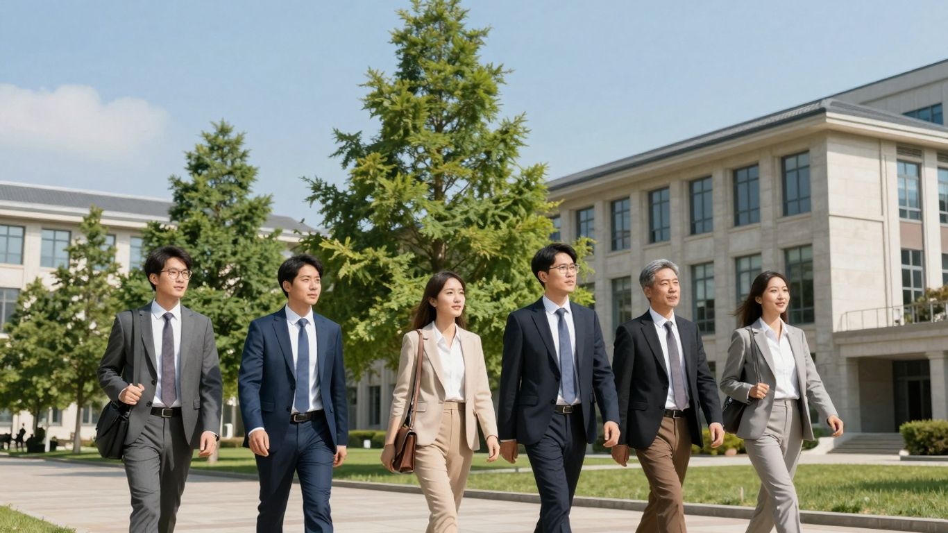 Cambridge MBA Sustainability Pathway professionals walking on campus.