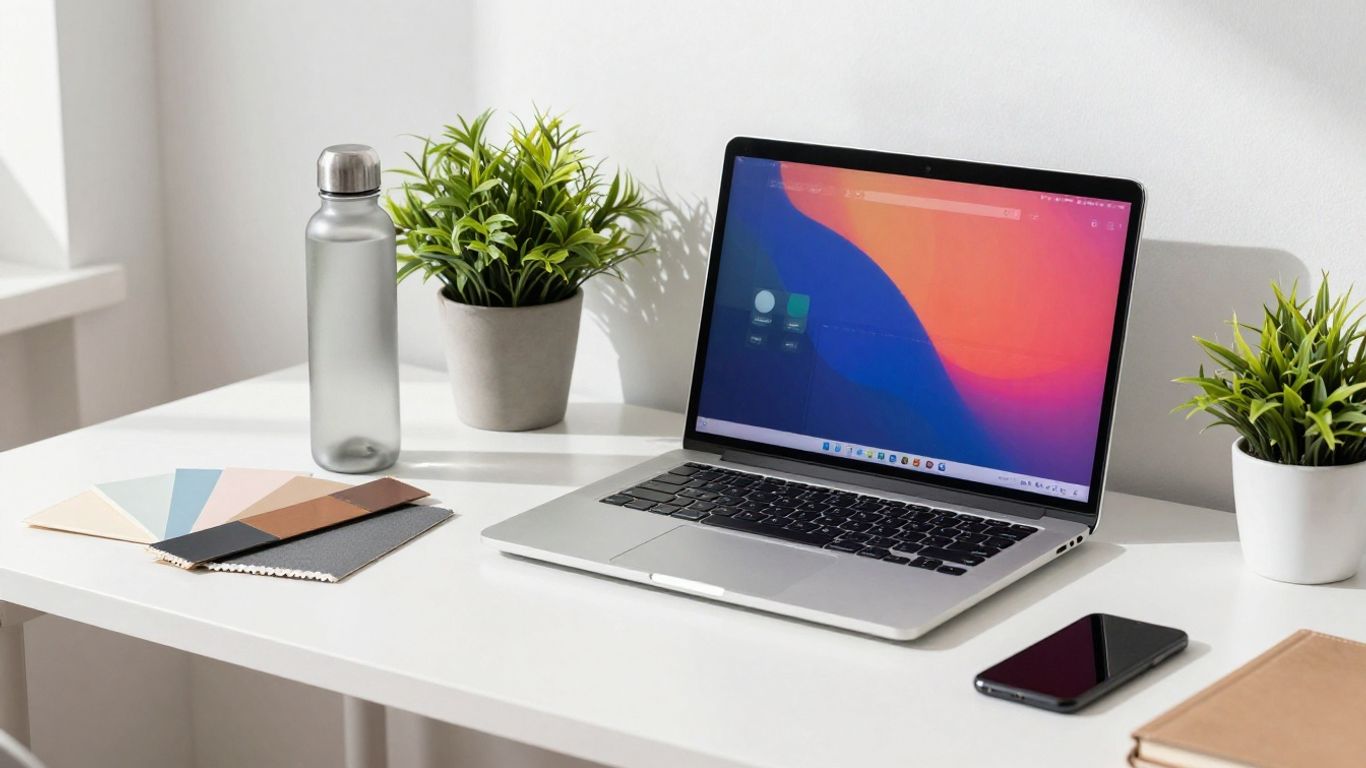 Laptop and eco-friendly items on a modern desk