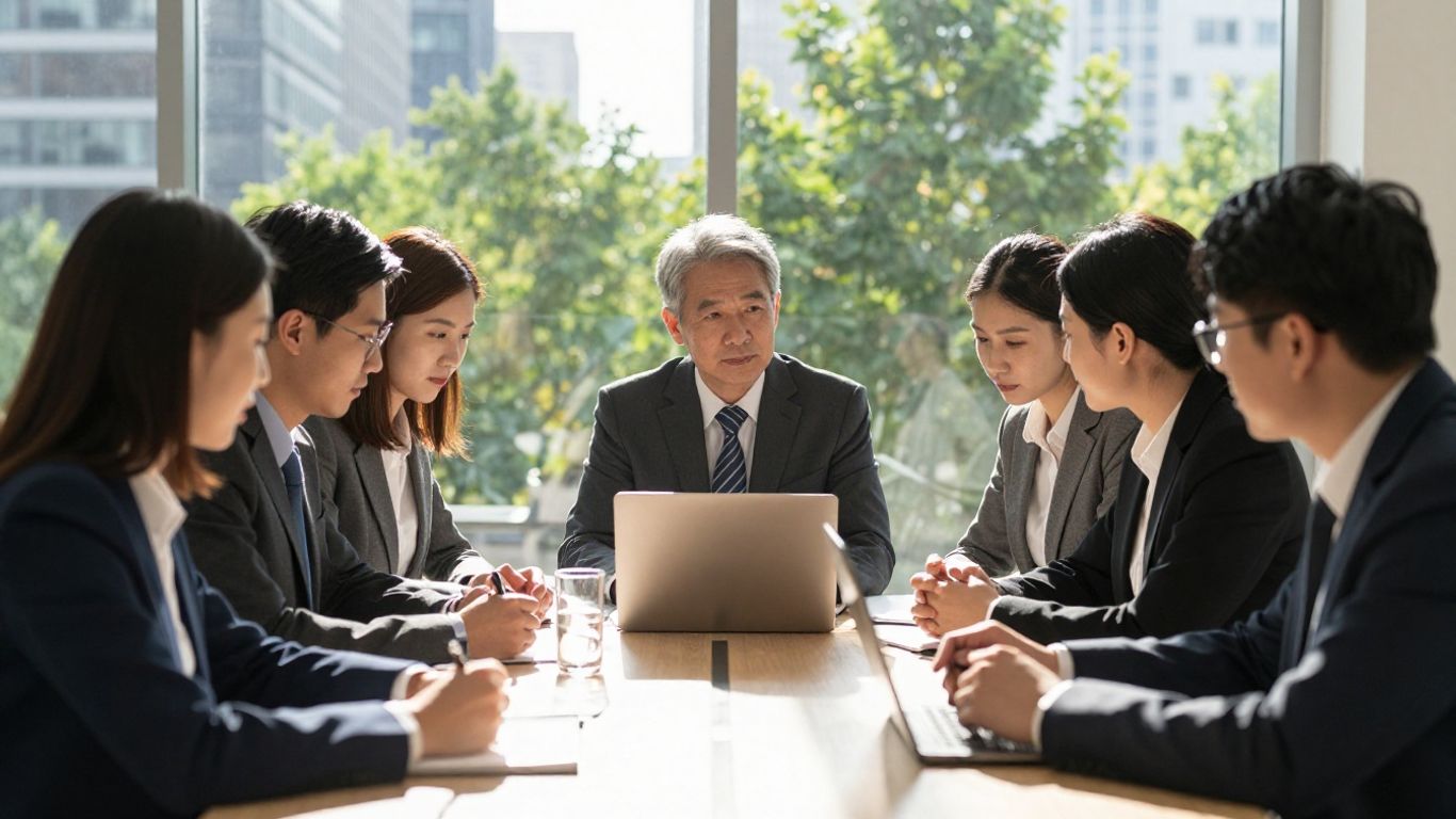 Business people working together, city and nature background.