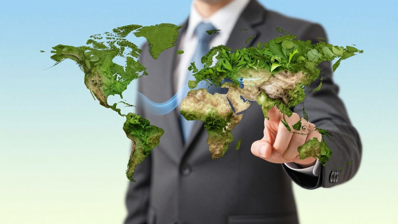 Global sustainability abstract image with professional pointing.