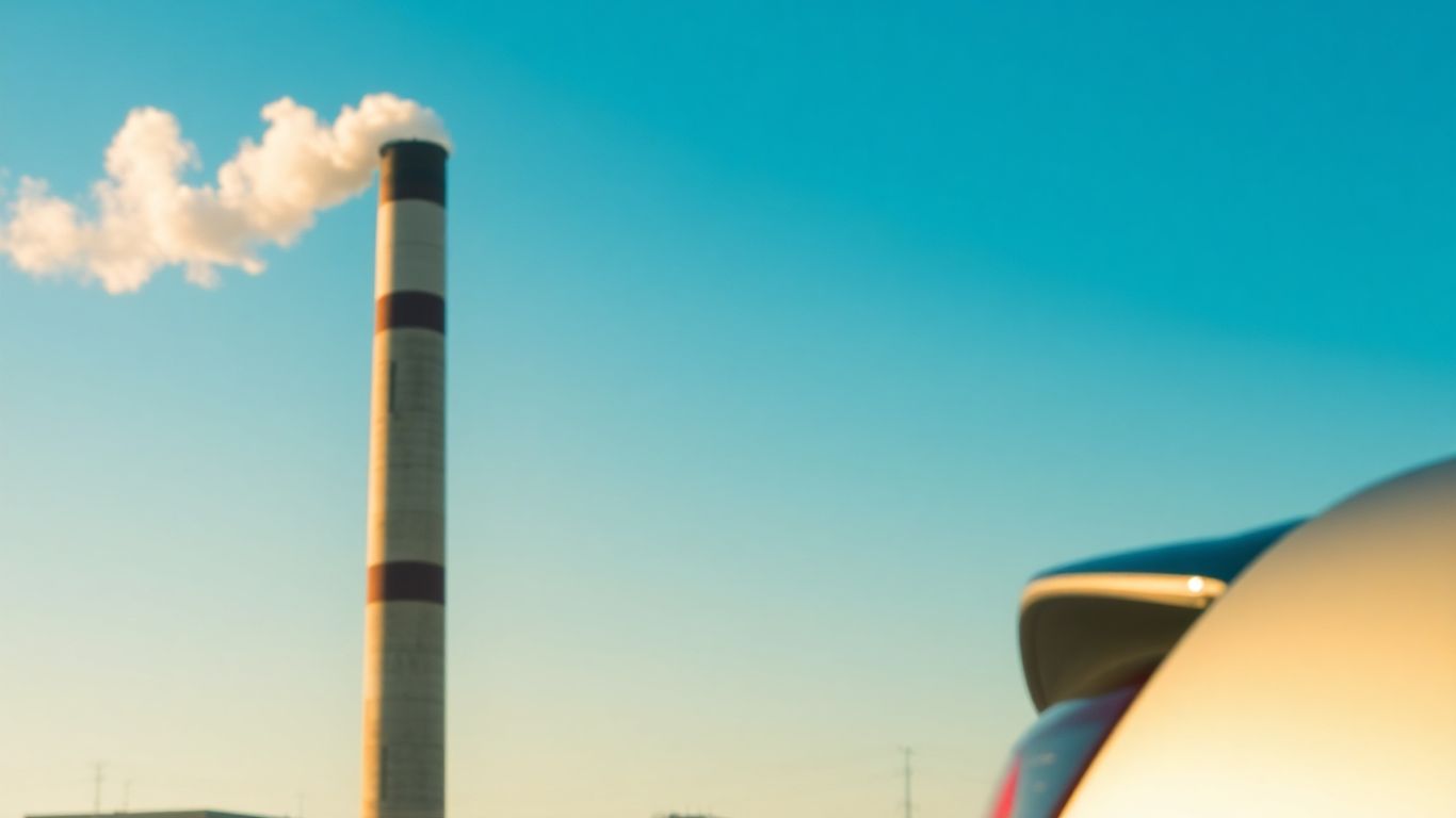 Industrial smokestack and car exhaust releasing emissions.