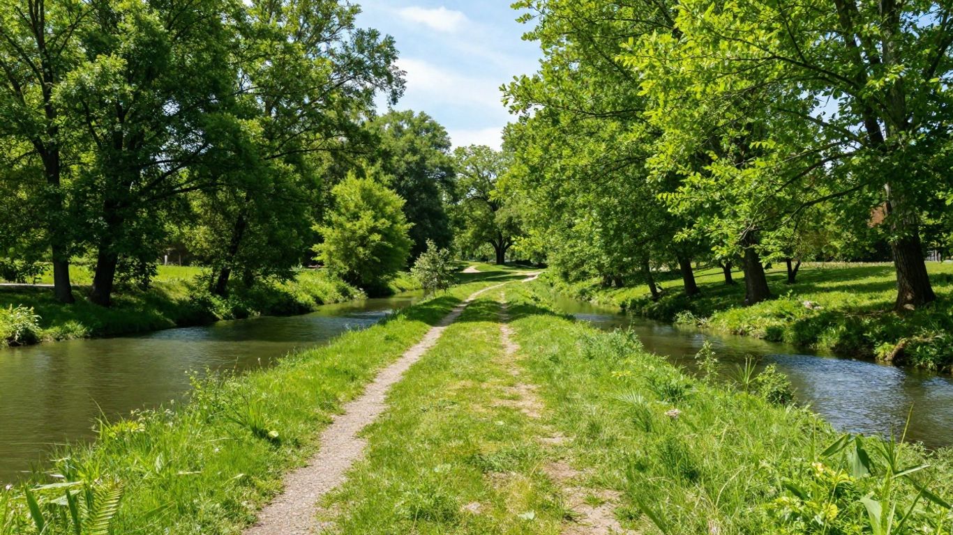 Green landscape with path to a brighter future.
