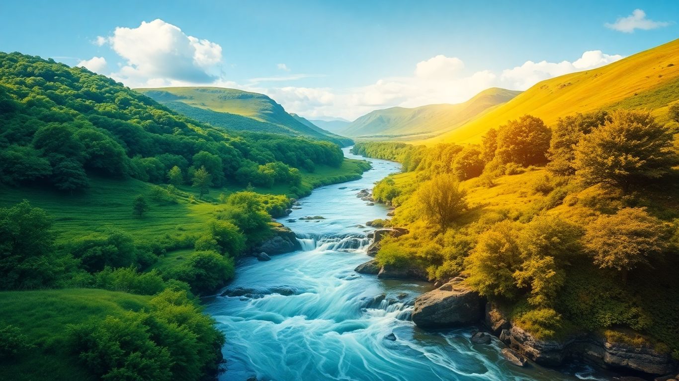 Watershed graphic designs with natural landscapes and water.