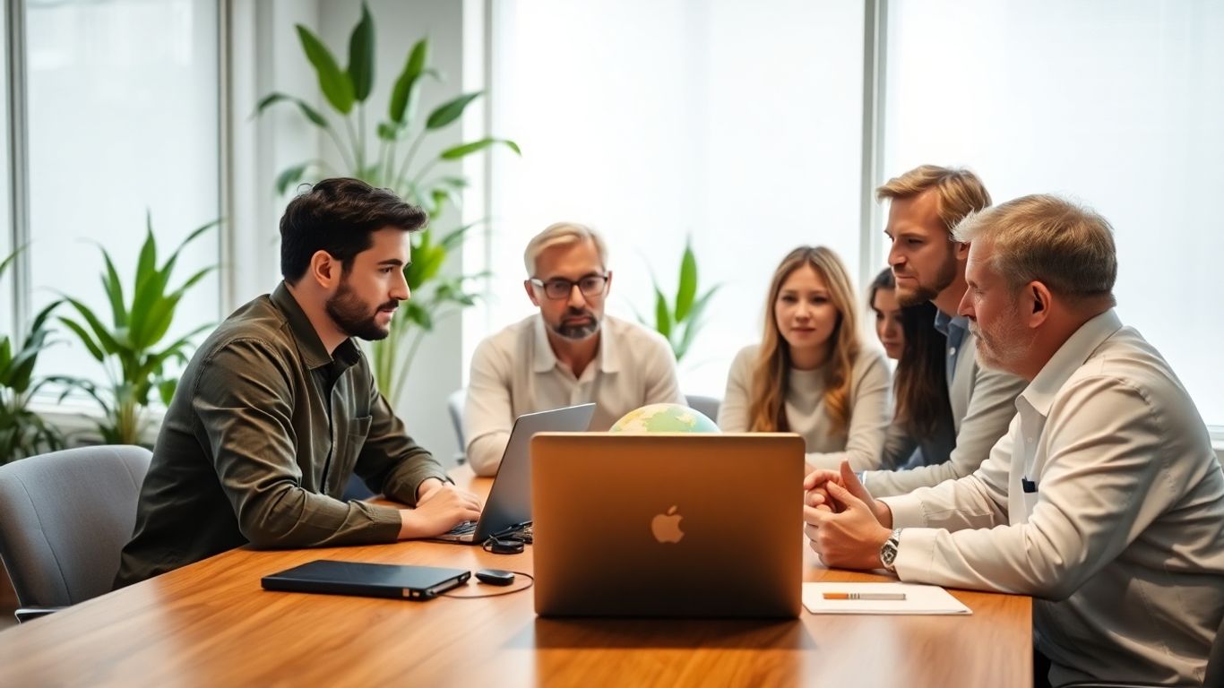 Scientists discussing climate issues at a table