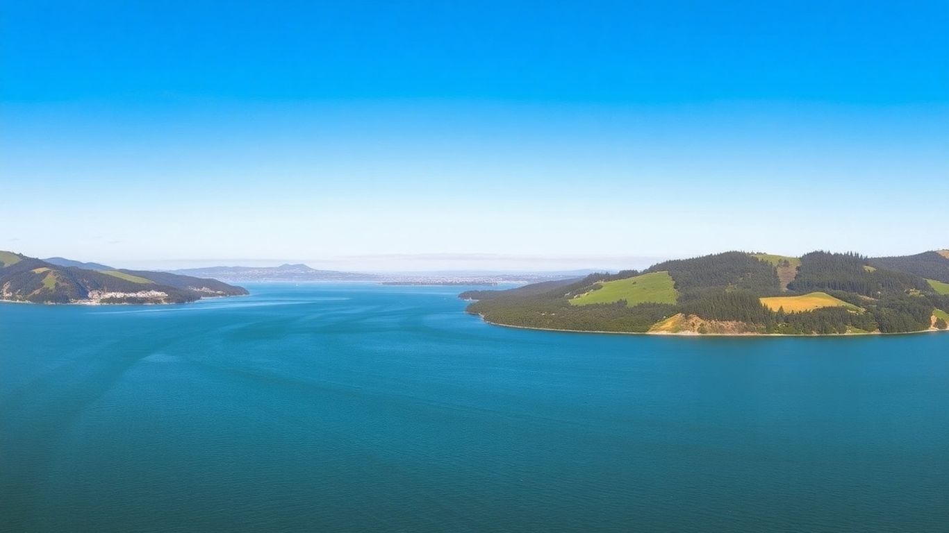 San Francisco Estuary with surrounding hills and water.
