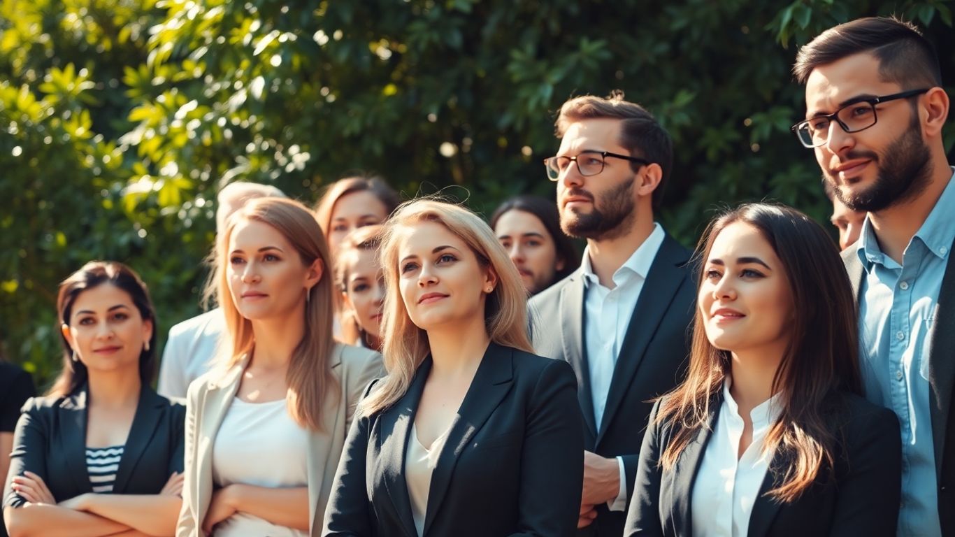 Diverse leaders in a sustainable business environment.