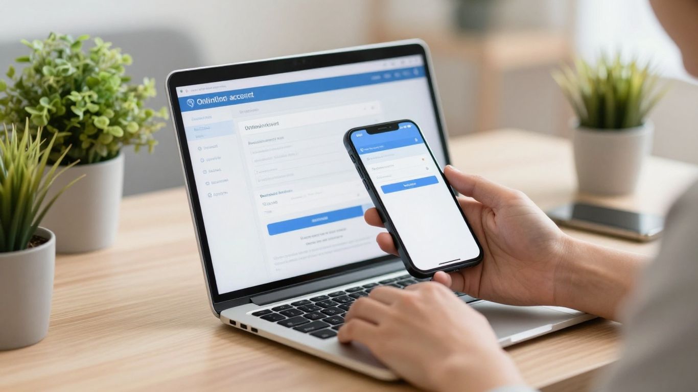Person accessing account on laptop and phone