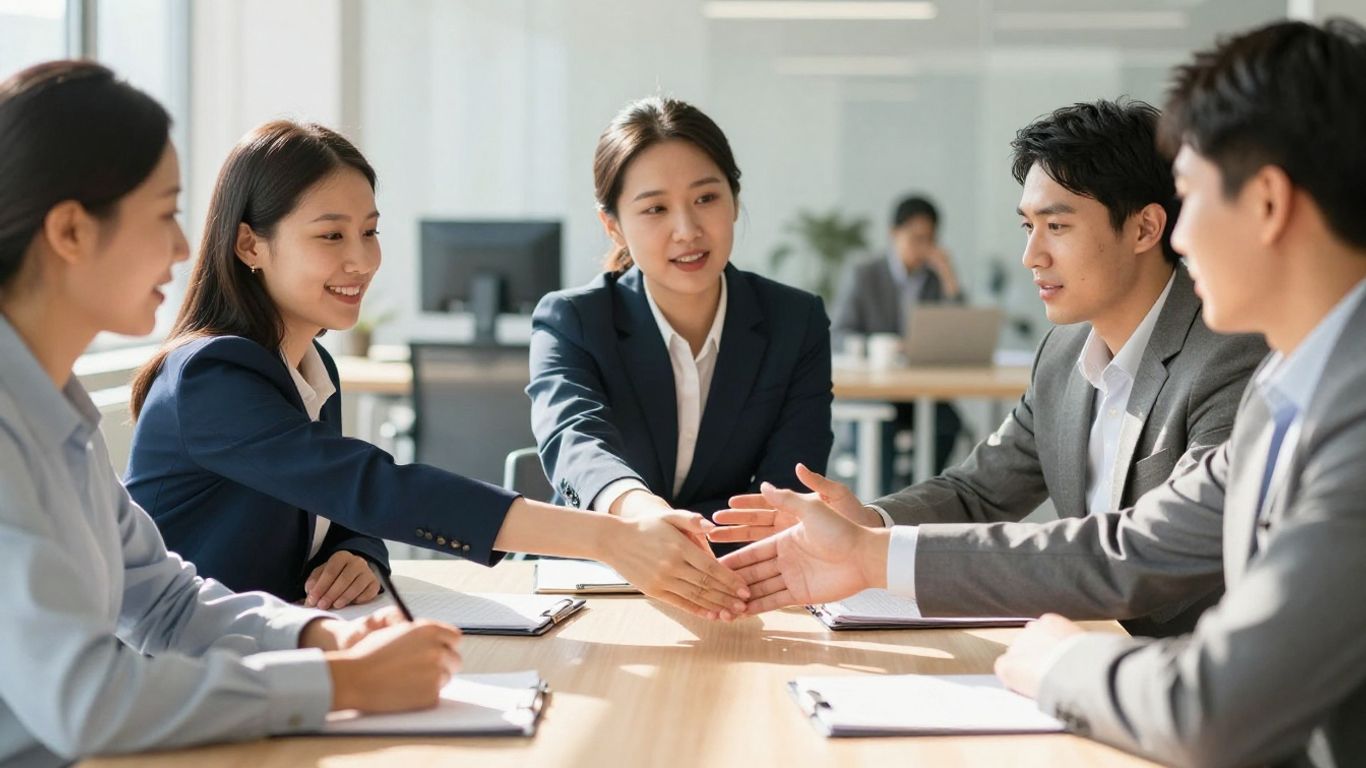 Business professionals collaborating on corporate responsibility initiatives.