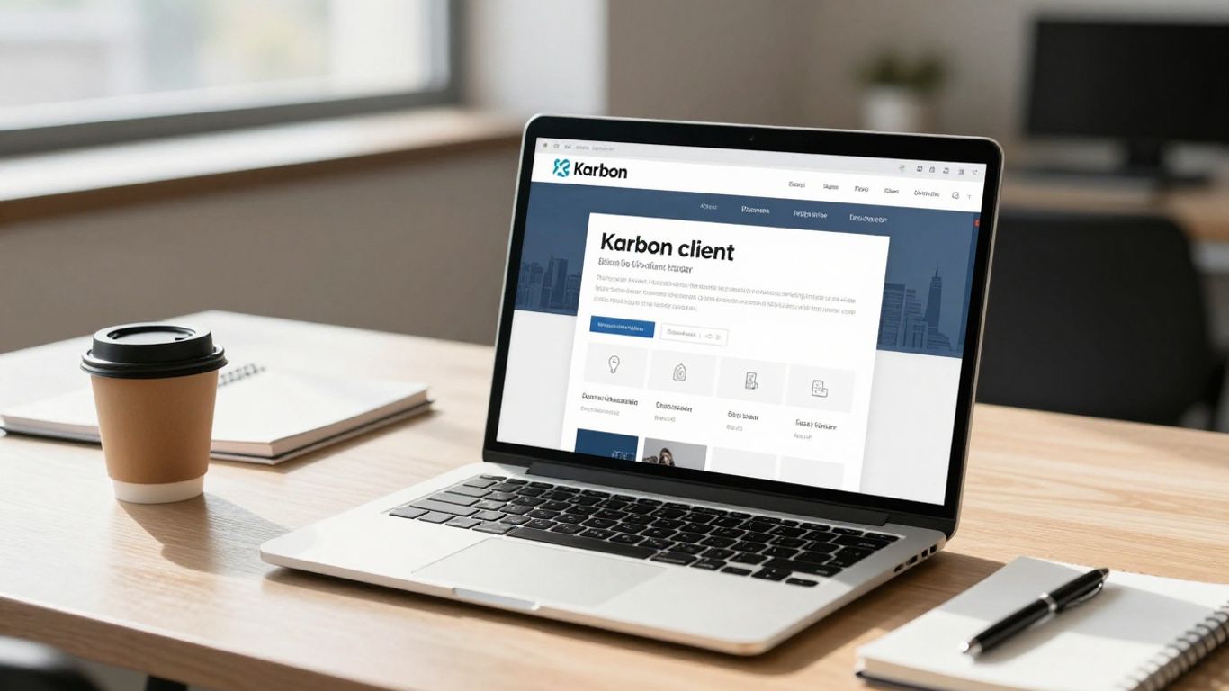 Karbon client portal on a laptop in a modern office.