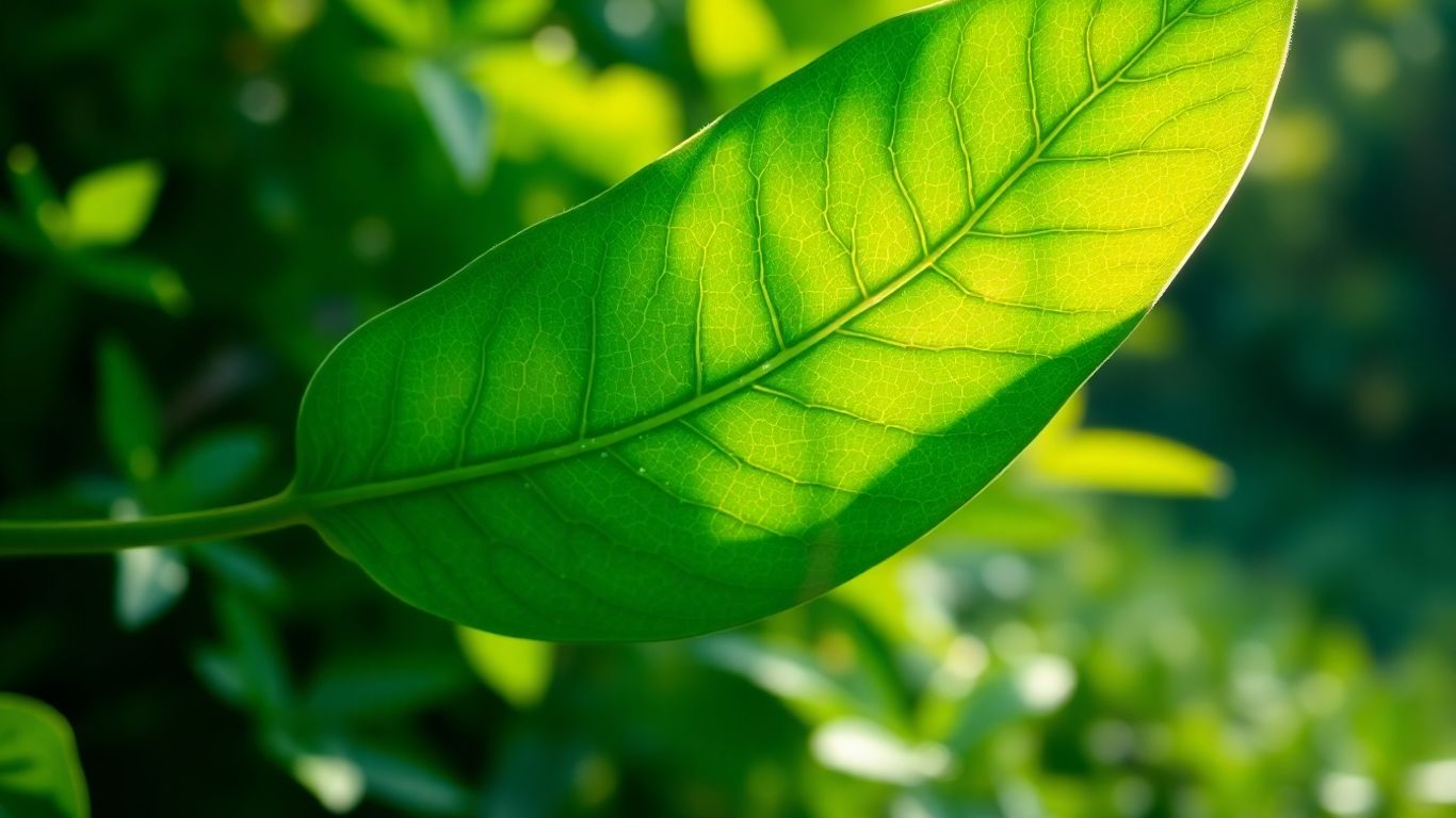 Green leaf with glowing network patterns