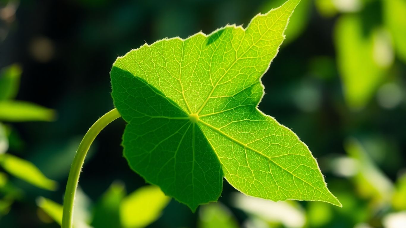 Green leaf with data streams, symbolizing sustainable business.