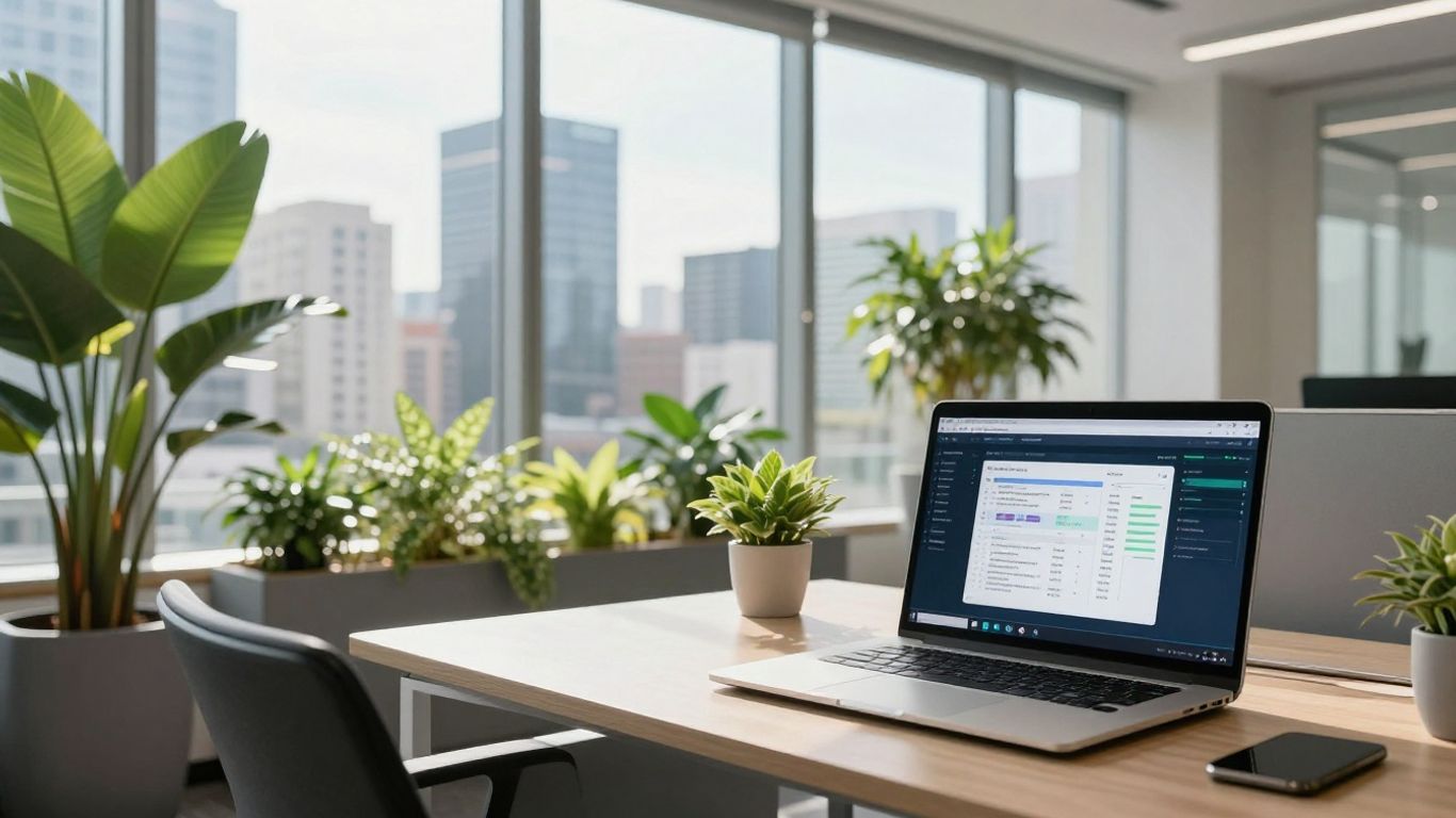 GHG accounting software interface on a laptop.