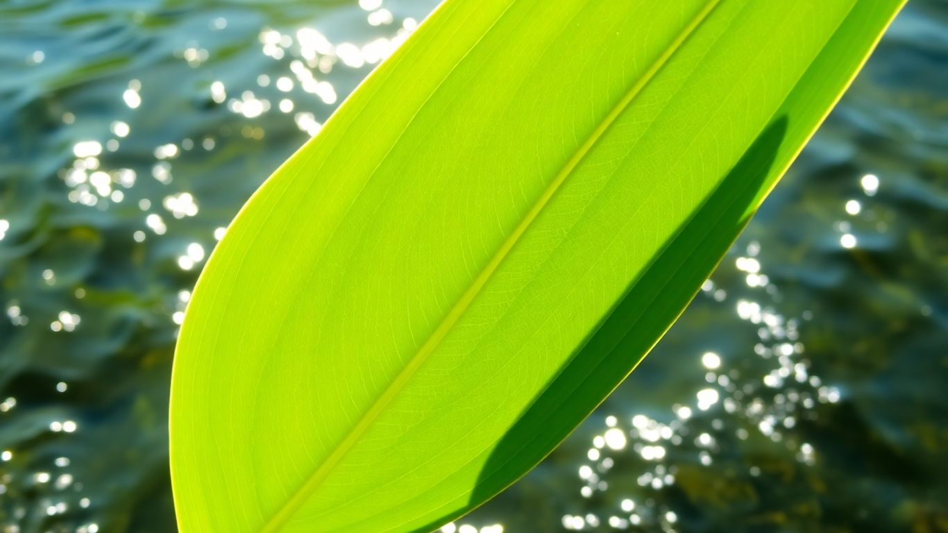 Green leaf with water droplets, symbolizing environmental health.