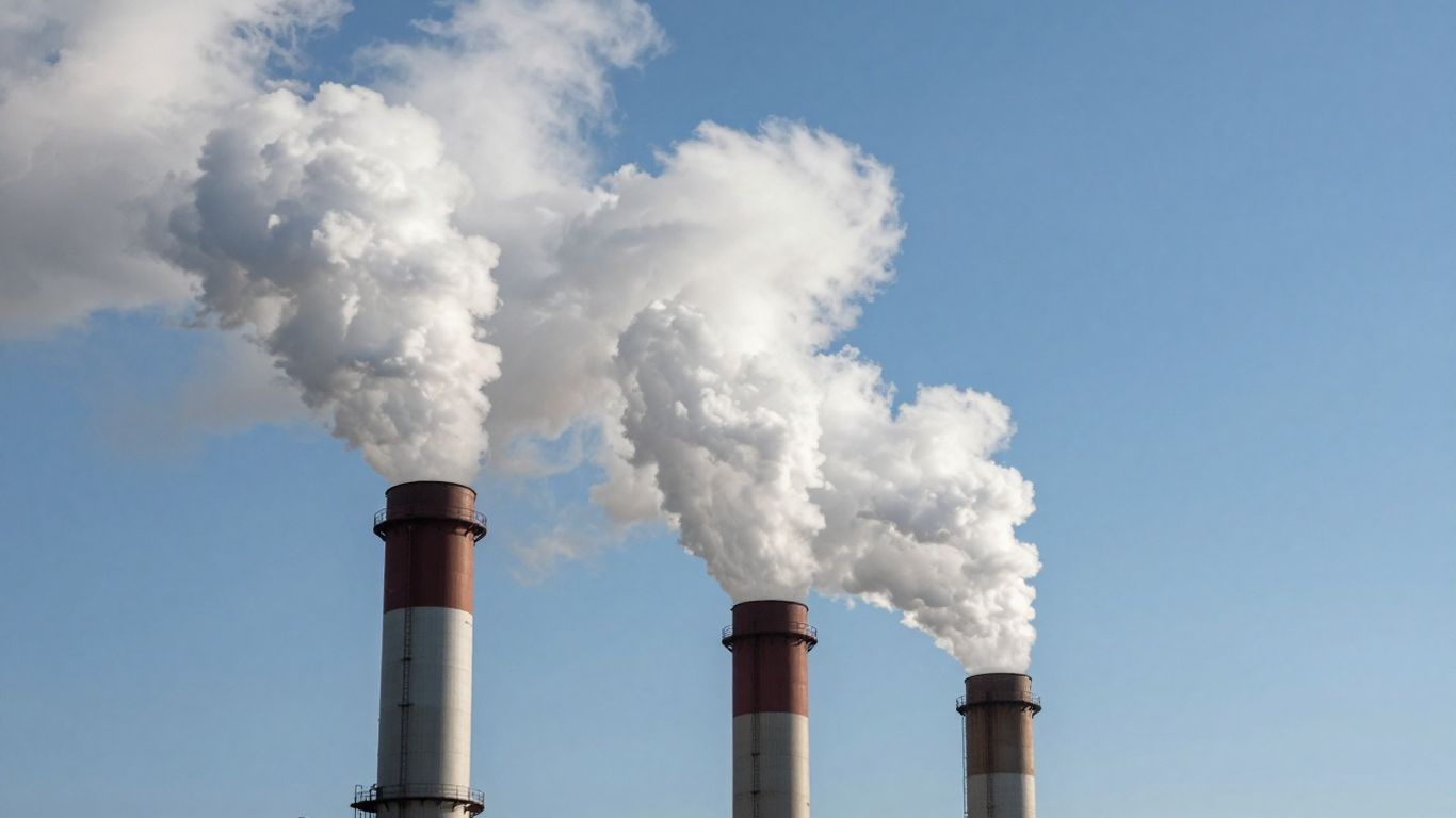 Industrial smokestacks releasing emissions into the sky.