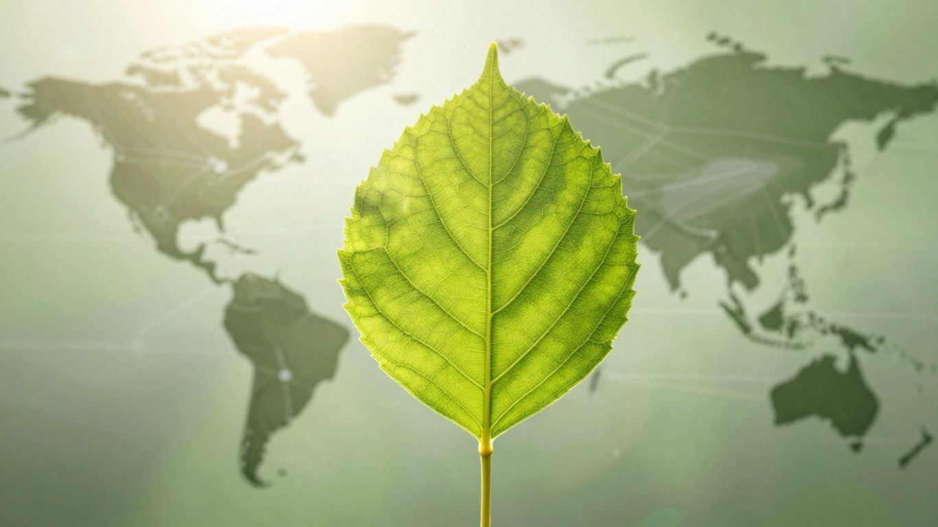 Green leaf with global supply chain network