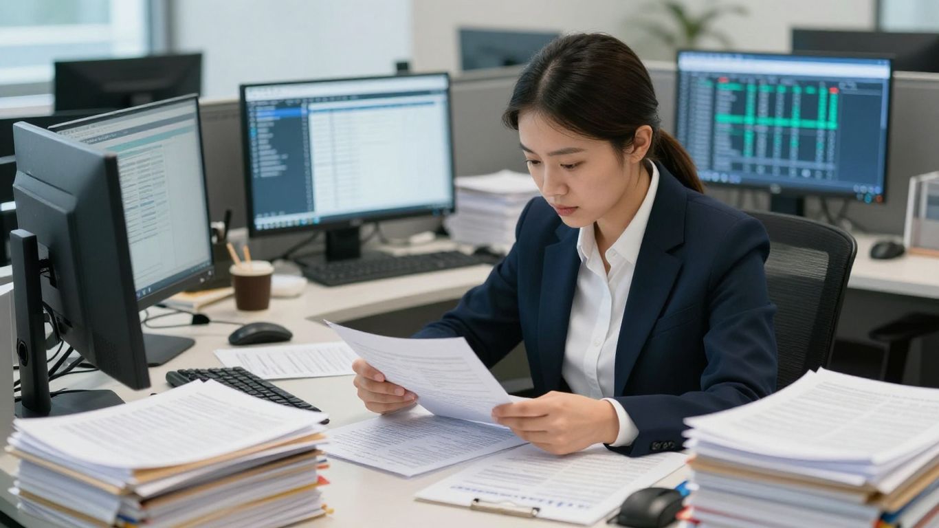 Accountant analyzing financial data with focus.