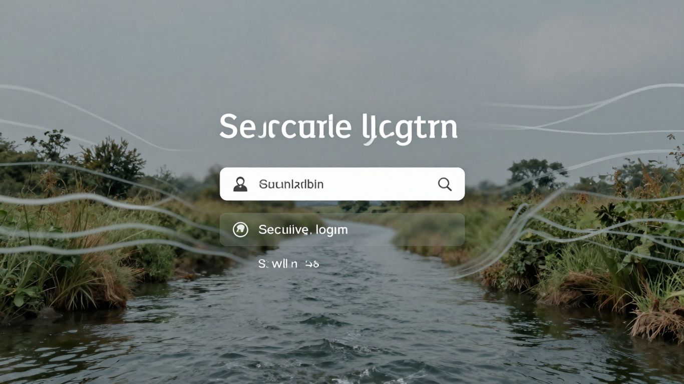 Watershed login screen with data streams and natural elements.