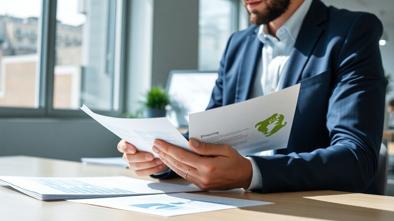 Person reviewing environmental disclosure documents.
