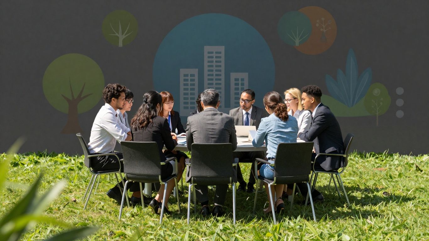 People discussing ESG risks and solutions.