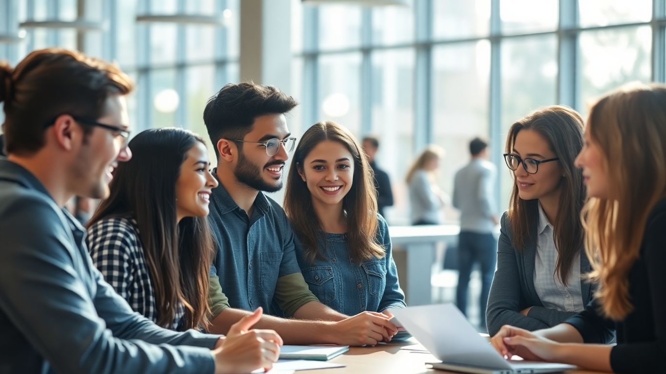 Students collaborating on a university campus