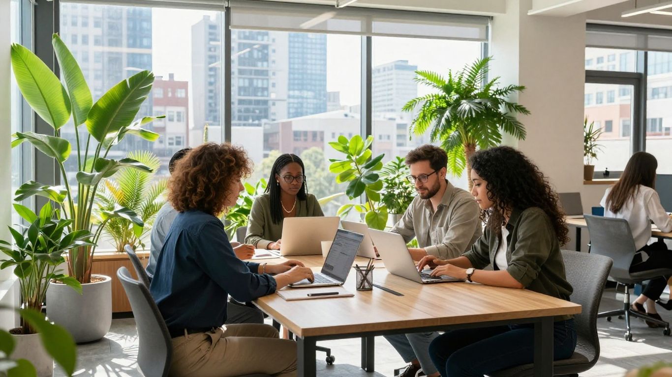 Sustainable business collaboration in a modern office.