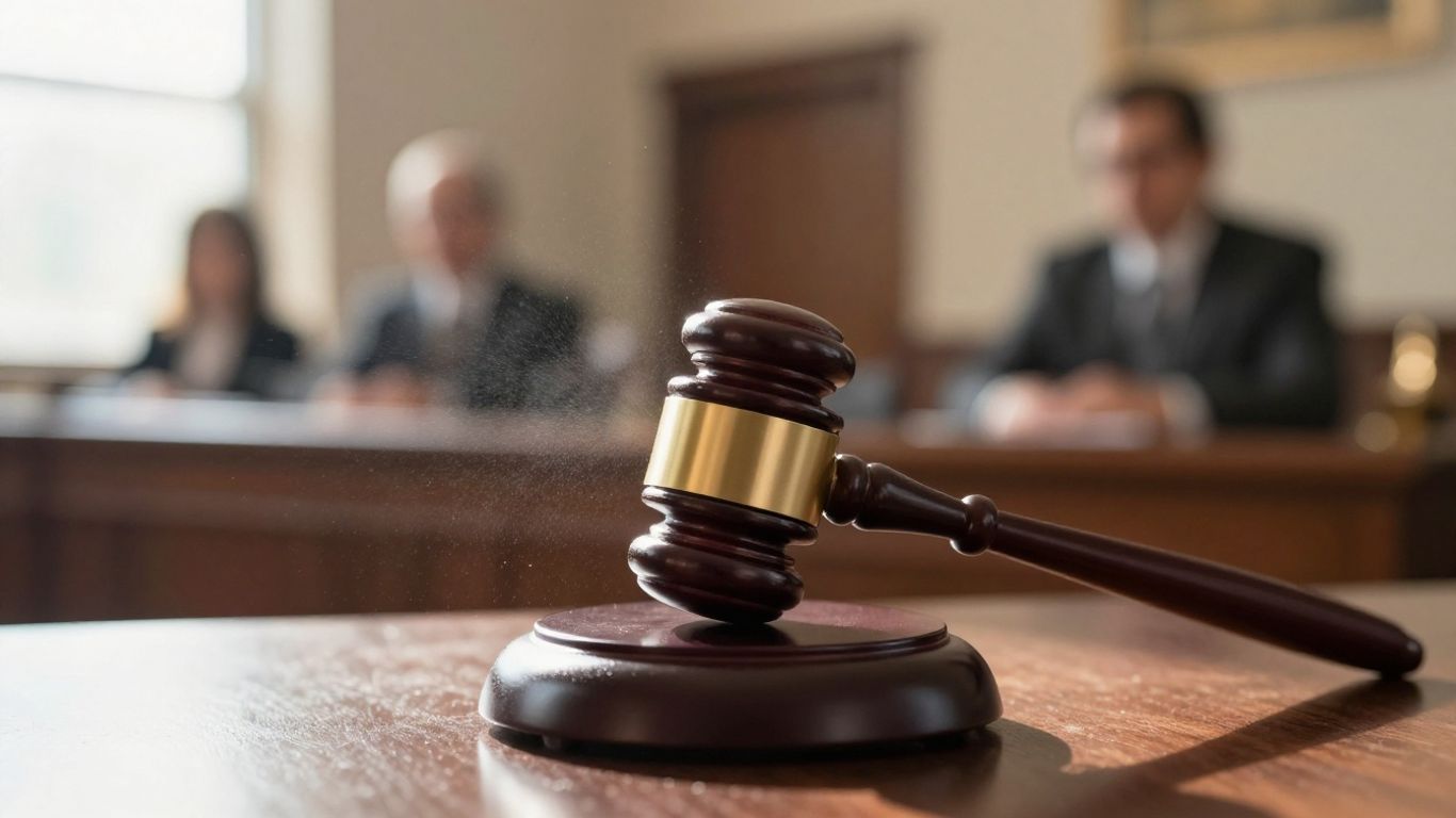 Gavel striking sound block in courthouse