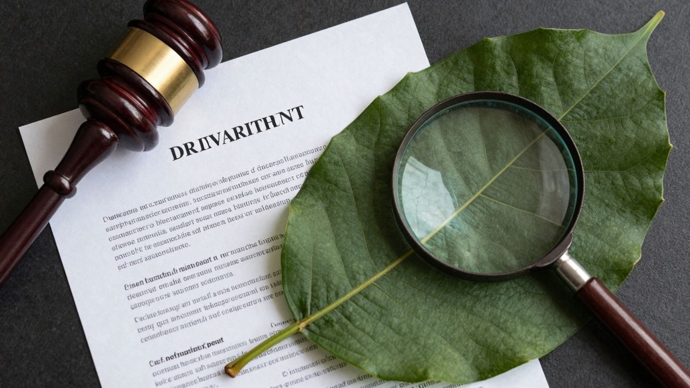 Gavel striking document, magnifying glass over cracked leaf.