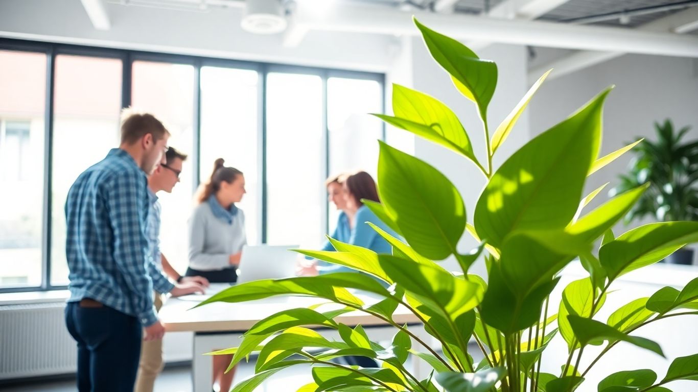 Team collaborating in a bright, modern office.