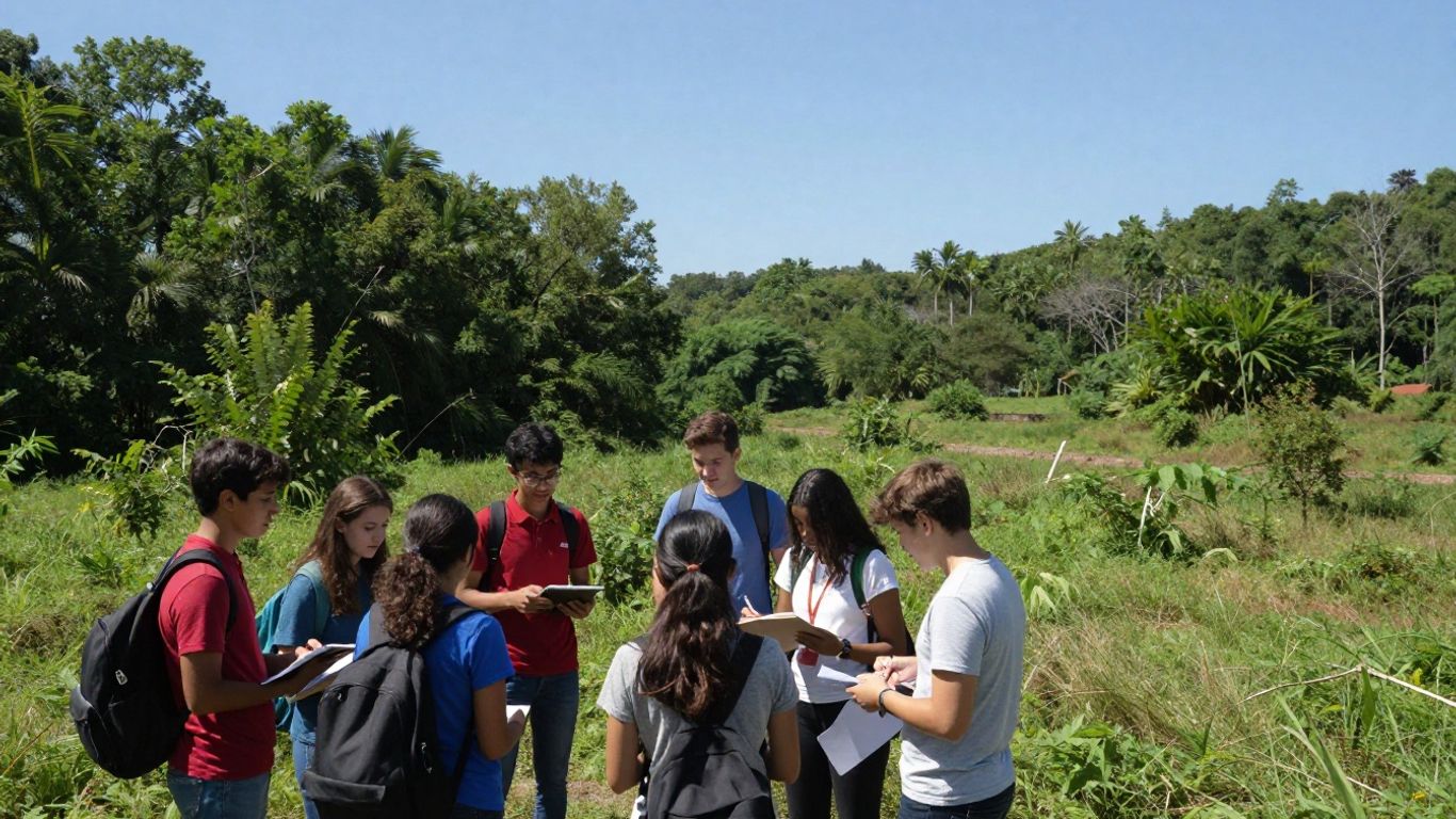 Students learning about sustainability in a natural setting.