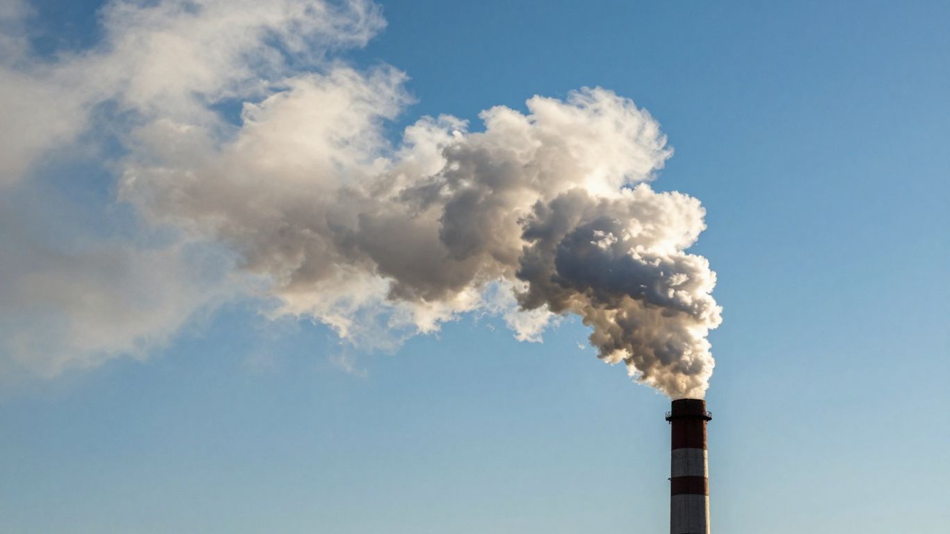 Factory chimney emitting smoke into the sky.