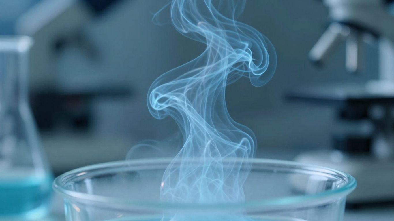 Blue ozone gas swirling in a laboratory.