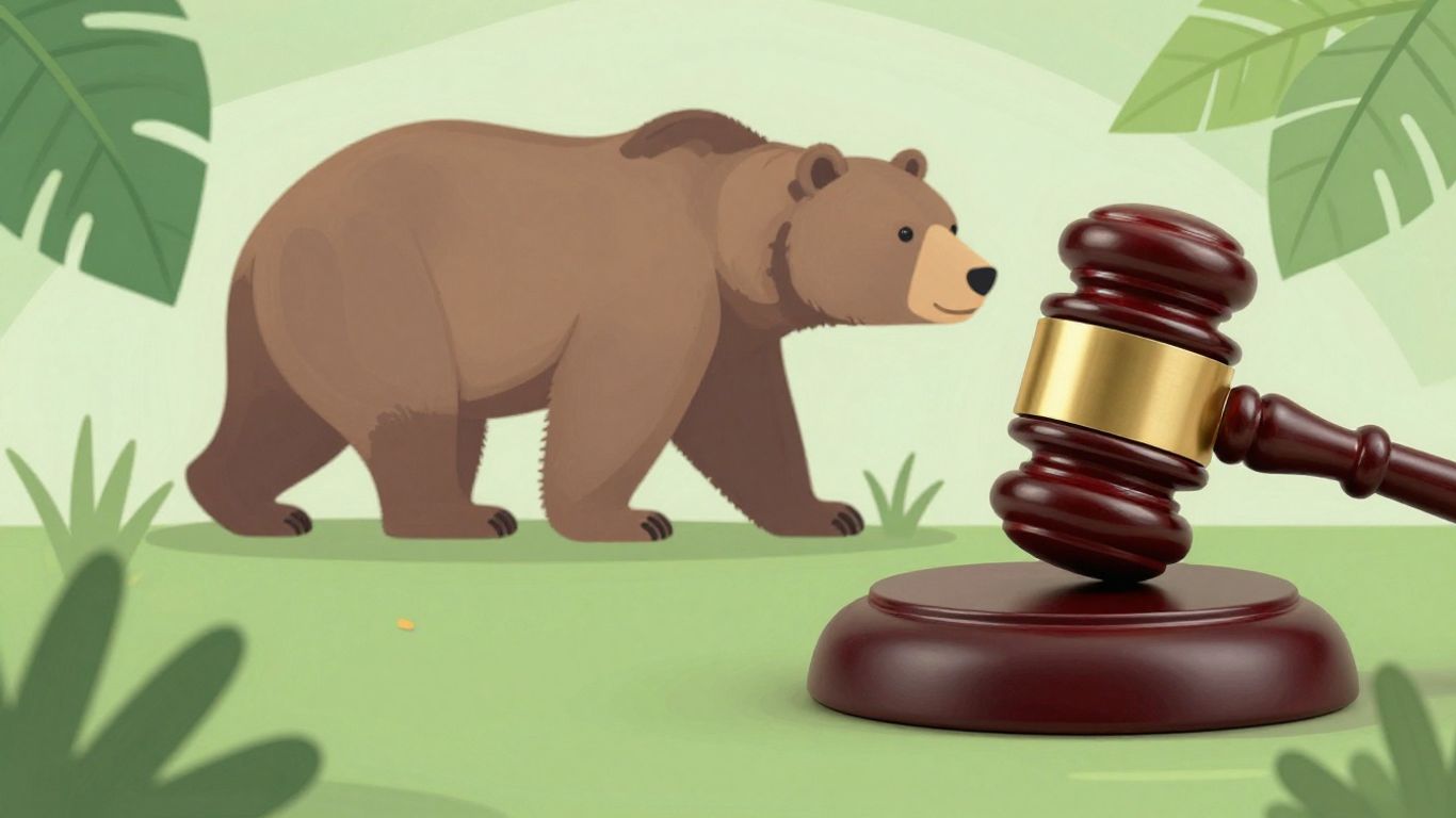 Gavel striking sound block, California bear, green leaf
